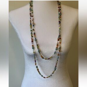 Artisan Multi Stone Gem Beads Pearl Crystal Necklace Multicolor 925 Toggle Long